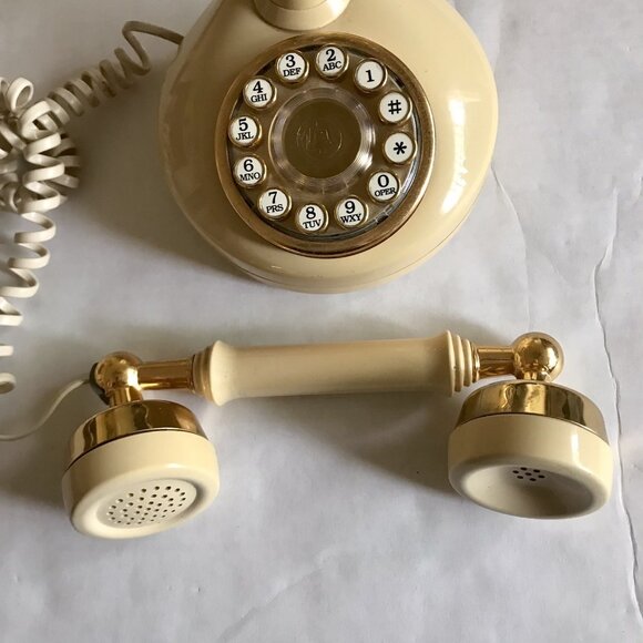 Western Electric Vintage‎ Push Button Telephone Cream Ivory & Brass Mid Century - Picture 7 of 10